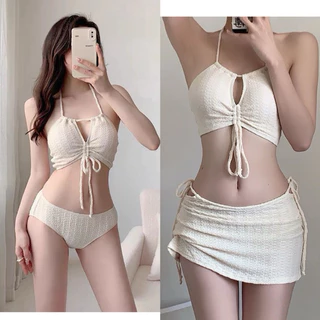 Bộ đồ bơi bikini ba mảnh có Đệm Mút Nâng ngực quyến rũ, bikini kín đáo có dây buộc thời trang quyến rũ cho nữ từ 35-65kg