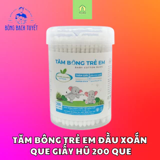 Tăm bông trẻ em cao cấp Bông Bạch tuyết thân giấy hũ 200 que