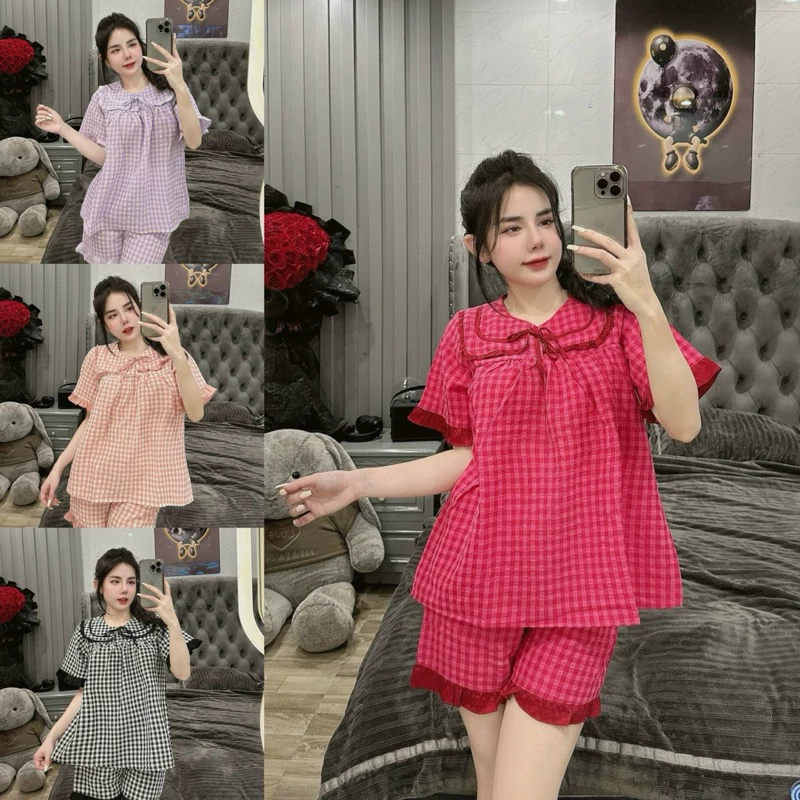 Bộ đồ pijama tiểu thư chất đũi xinh hot có nhiều màu Kẻ sọc.