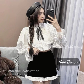 Áo sơ mi croptop nữ,Áo sơ mi kiểu nữ xếp ly ngực cách điệu c19