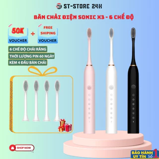 Bàn chải điện Sonic X3 6 chế độ đánh răng tự động với lông chải mềm mịn  2023