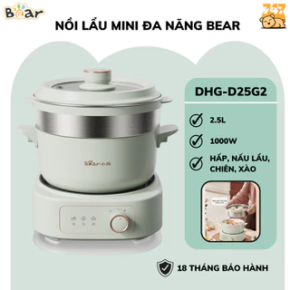 Nồi lẩu điện 2.5L đa năng Bear DHG- D25G2,1000W, thiết kế tháo rời phù hợp cho 1-3 người,BH 18 Tháng