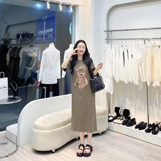 Váy thun dáng dài, đầm suông bầu chất cotton Gemmy Shop in hình Gấu bear