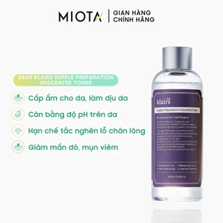 Nước hoa hồng không mùi dưỡng ẩm da và làm mềm da Klairs Supple Preparation Unscented 180ml