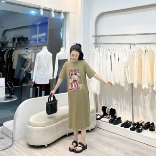 Váy thun dáng dài, đầm suông bầu chất cotton Gemmy Shop in hình Gấu kính more