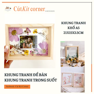 Khung tranh gỗ trong suốt, khung tranh để bàn, khung tranh khổ A5, kích thước 20x15cm, khung ép hoa khô - giá xưởng