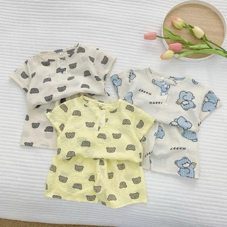 Quần Áo Bé Trai, Bộ Cộc Tay Gấu Chất Xốp Cho Bé Từ 6-18kg - MINKY BABY