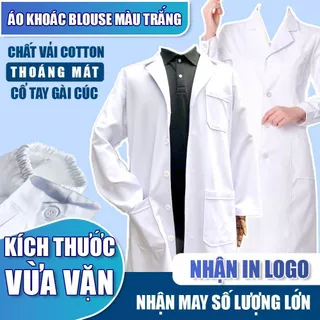 Áo Blouse trắng dáng dài cộc tay áo lab cho bác sĩ, dược sĩ, spa, thẩm mỹ hàng cao cấp