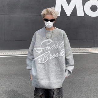 Áo len cổ tròn nam nữ unisex thêu chữ hottrend, Sweater unisex dáng oversize thêu chữ Hàn Quốc 9098