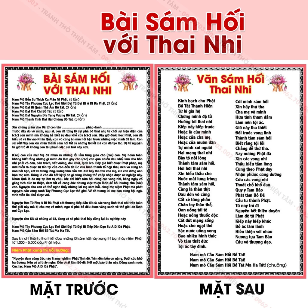 Tờ Sám Hối Với Thai Nhi, IN 2 MẶT, cán ni lông, hình in sắc nét