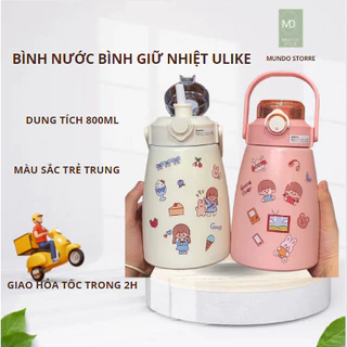 Bình giữ nhiệt, bình béo ulike có ông hút 800ml tiện lợi nhiều màu sắc