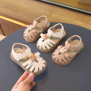 Sandal tập đi đính thỏ dễ thương cho bé -dép rọ đính nơ cho bé gái (có ảnh thật)