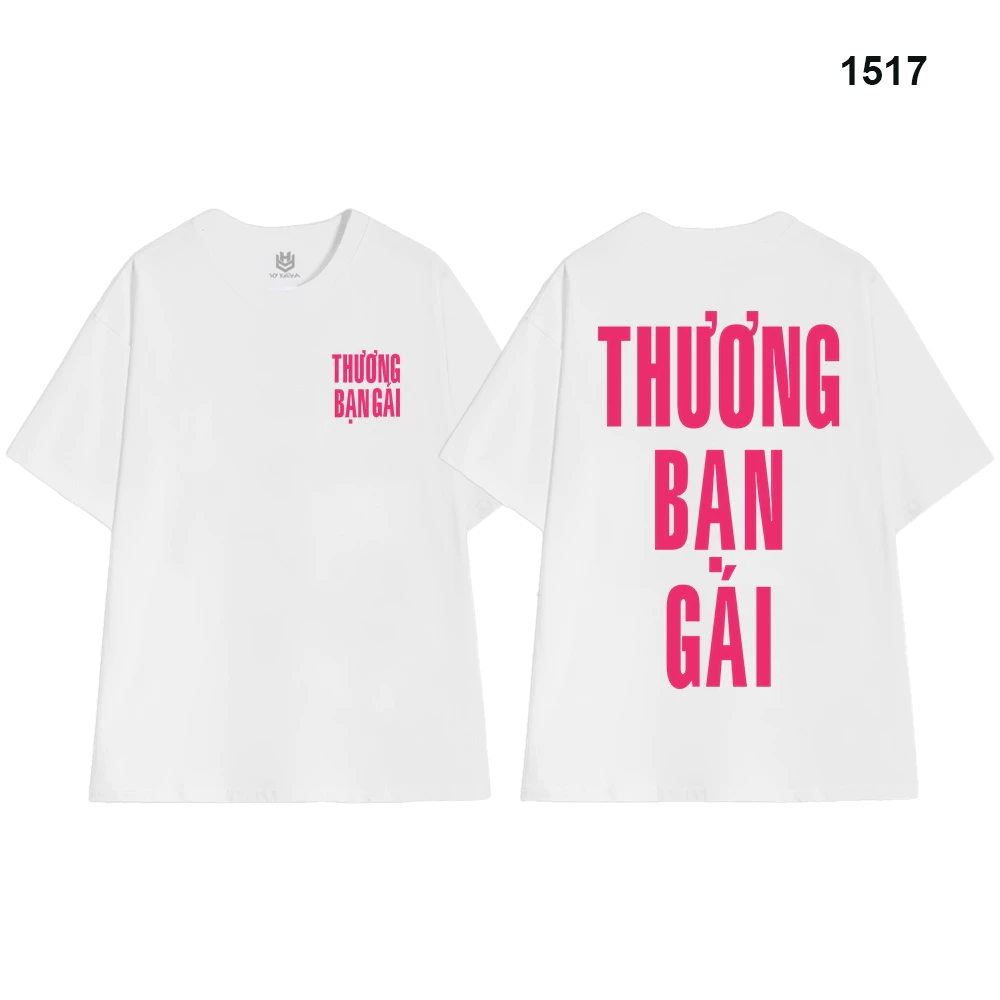 Áo thun nam nữ Unisex tay lỡ form rộng in chữ Thương Bạn Gái Thương Bạn Trai Couple 100% cotton