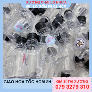 Combo 100 chai nhựa 100ml có vạch chia sẵn kèm nắp nhựa đen