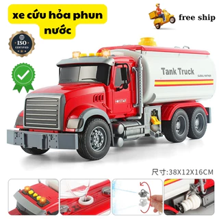 Xe cứu hỏa mô hình phun nước bánh đà có đèn - nhạc - xe ô tô đồ chơi - quà tặng cho bé