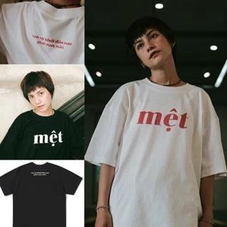 Áo Thun Local Brand Unisex Heaven Studio "MỆT", Áo Phông Unisex form rộng 100% Cotton