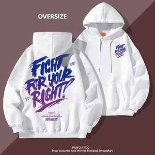 ÁO HOODIE UNISEX NAM NỮ OVERSIZE CHỮ TÍM YOUR RIGHT CÓ BIGSIZE ĐẾN HƠN 100kg chất nỉ cao cấp dày đẹp