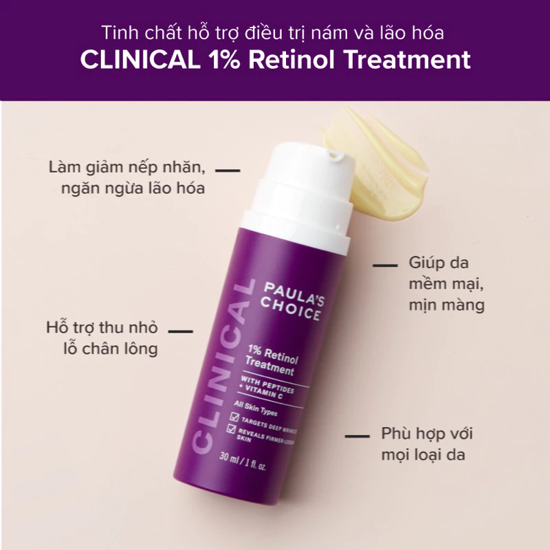 (𝗚𝗼̂́𝗰 𝟭𝟵𝟱𝟬𝗸) Tinh chất Retinol 1% mờ nám, nếp nhăn, trẻ hoá da Paula's Choice Clinical Treatment