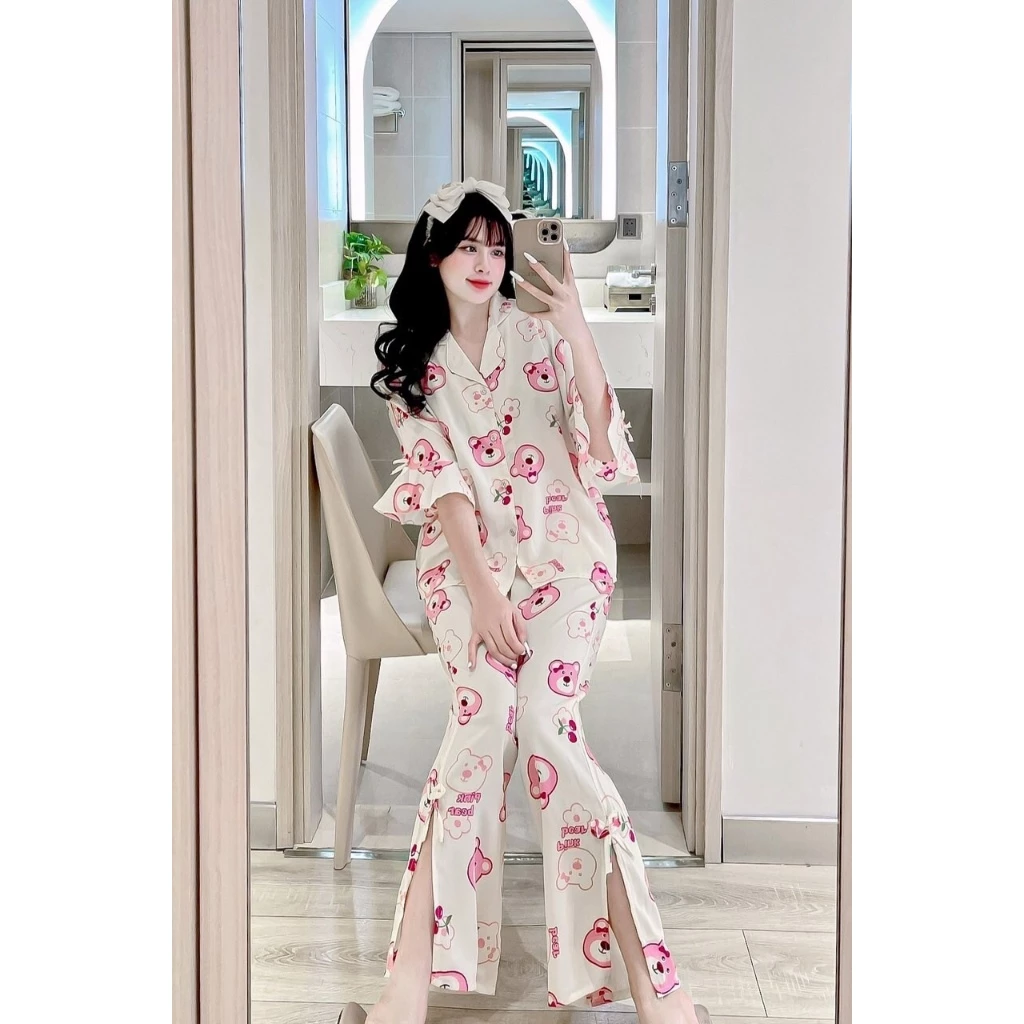 Đồ mặc nhà tay ngắn phối túi bèo, đồ bộ pijama nữ hot nhất hiện nay, đồ bộ mặc nhà tiểu thư, pijama tay ngắn hot