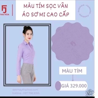 Áo sơ mi nữ Thái Hòa màu tím nhạt vải sợi tre co giãn tốt.