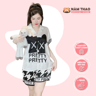 Bộ mặc nhà pyjama lụa vân xước cao cấp • Mẫu đùi cộc thiết kế in 5D Hot trend mới • Size : 40-62kg • NÀM THAO - NT125