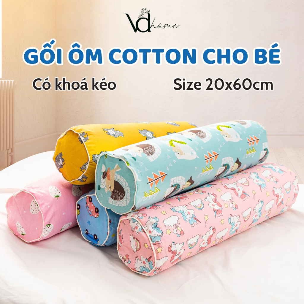 Gối ôm trẻ em dài 60cm, vỏ gối ôm cho bé cotton 100% có khóa kéo nhiều hình siêu nhân, khủng long, ngựa pony - VDhome