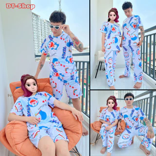 Set bộ Unisex chất thun lạnh in DORAEMON Sét áo tay cộc kèm quần dài ngắn thu đông hè , bặn nhà ,đồ cặp - dt_shop