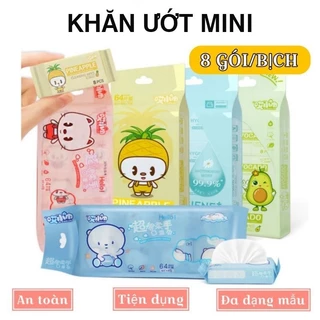 Khăn giấy ướt mini SWEETHOME khăn ướt đa năng dễ thương 1 gói 8 bịch không mùi dùng được cho trẻ em