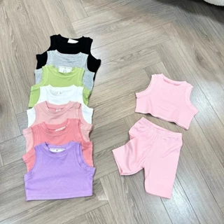 Đồ bộ cho bé gái , sét bộ quần áo crop quần legging ngố đùi sành điệu cho bé gái