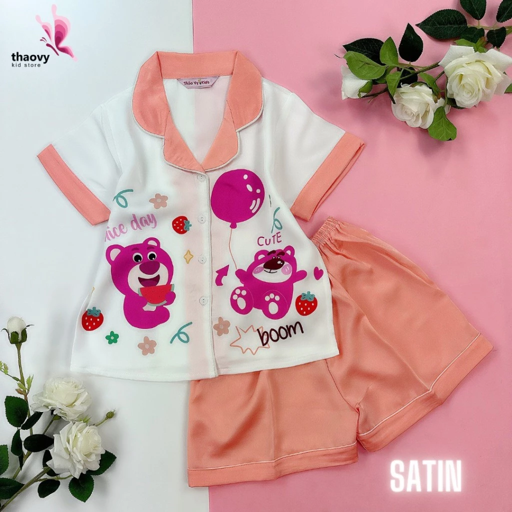 Đồ Ngủ Pijama Dành Cho Bé 10-55 Kg Bộ Cộc Tay Mùa Hè Bé Gái Chất Lụa Cao Cấp-Thaovy kids