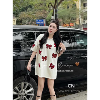 [HJANQ_CLOSET] Áo Phông Nơ Đỏ Đính Đá Cha.nel QCCC