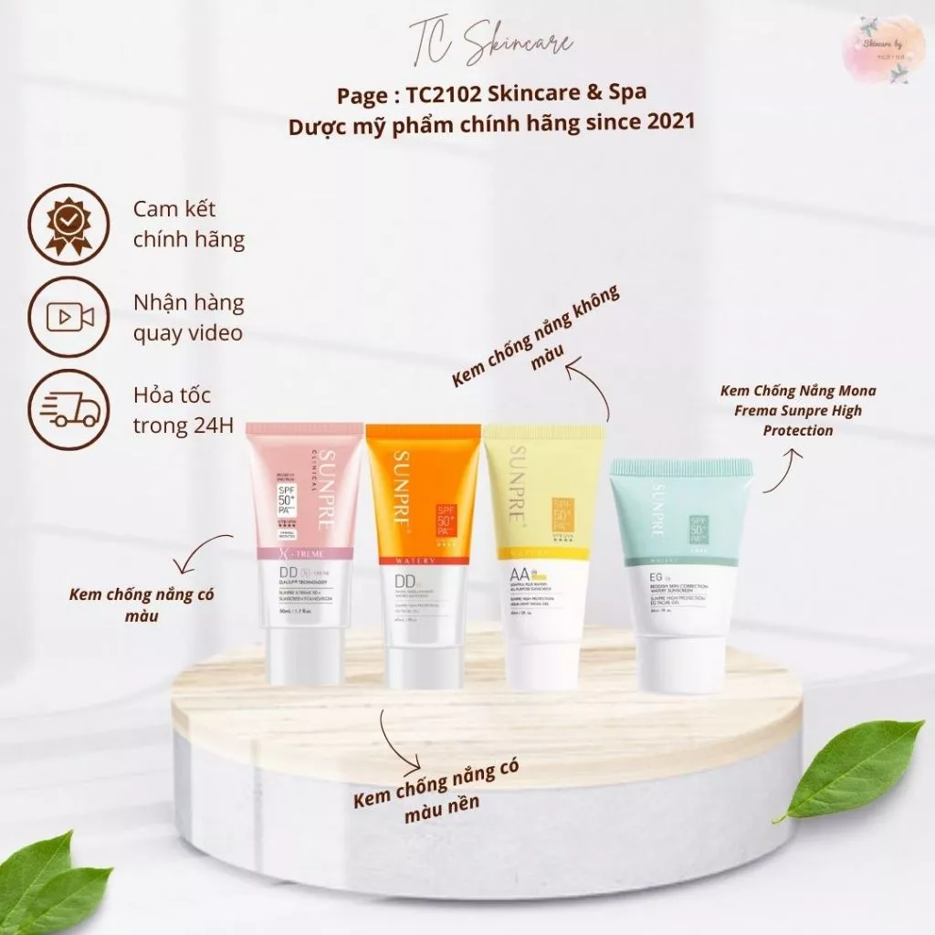 Kem Chống Nắng Mona Frema Sunpre DD/ DD X-TREME / Sunpre AA / XANH EG / TÍM EP SPF