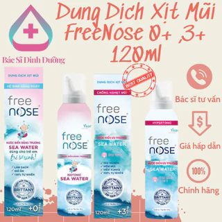 Xịt mũi Free Nose dùng cho trẻ vệ sinh mũi hằng ngày giúp thông mũi, kháng khuẩn đẳng trương chai 120ml (0+,3+)