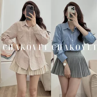 Áo sơ mi forgirl hoạ tiết kẻ sọc A8867, thời trang thiếu nữ cao cấp thiết kế túi vát cách điệu mới mẻ cực hot - CHAKOVET