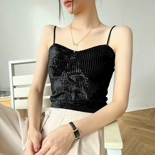 Áo 2 Dây Croptop Có Mút Ngực Nhung Nhũ Sexy, Áo 2 Dây Nâng Ngực Gợi Cảm Cao Cấp, Áo 2 Dây Có Đệm Ngực