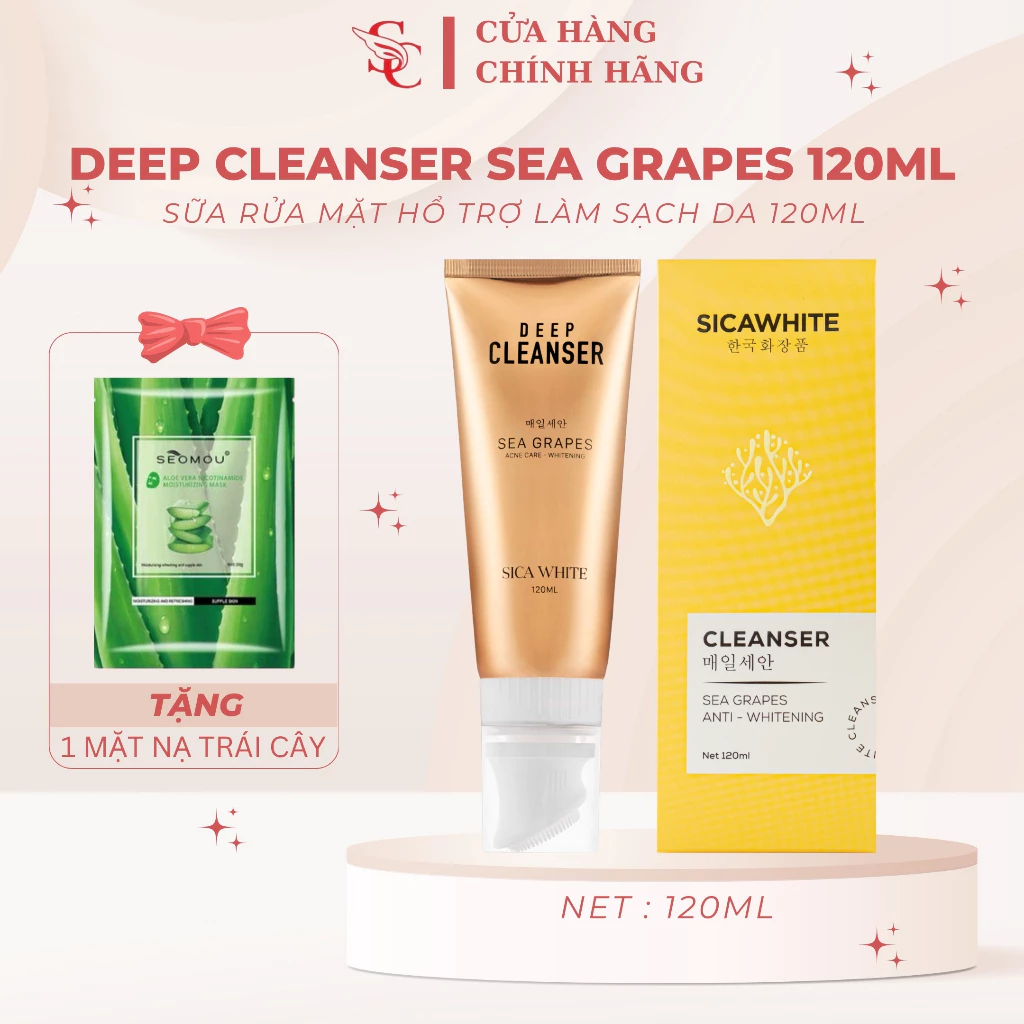 [CHÍNH HÃNG] Sữa rửa mặt Sica White Deep Cleanser Rong Nho Hỗ Trợ Ngăn Ngừa Mụn, Làm Sạch, Sáng Da TẶNG 1 MẶT NẠ