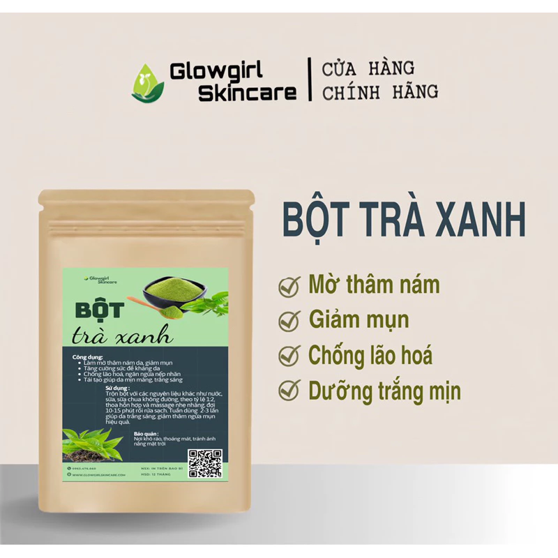 Bột trà xanh - Mặt nạ, tắm trắng dưỡng da, giảm thâm nám, mụn