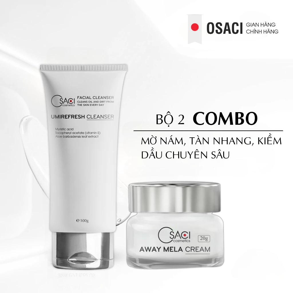 Bộ 2 Trắng Da Ngừa Nám Chuyên Sâu Osaci : Kem dưỡng Nám 20g + Sữa rửa mặt 100g