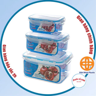 Bộ 3 hộp bảo quản thực phẩm có khóa gài Việt Nhật - Hộp nhựa chữ nhật đựng thức ăn an toàn, tiện dụng [ HÀNG VIỆT NHẬT ]