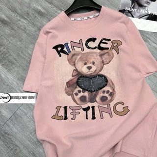 Áo Thun Cotton Phong Cách Unisex Nam Nữ Họa Tiết Hình GẤU TEDDY Chất mát Không Xù From Oversize dưới 65kg trở về.