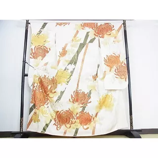 Trang phục truyền thống Nhật Bản - Antique Furisode Kimono hoa văn hoa cúc thêu chỉ vàng