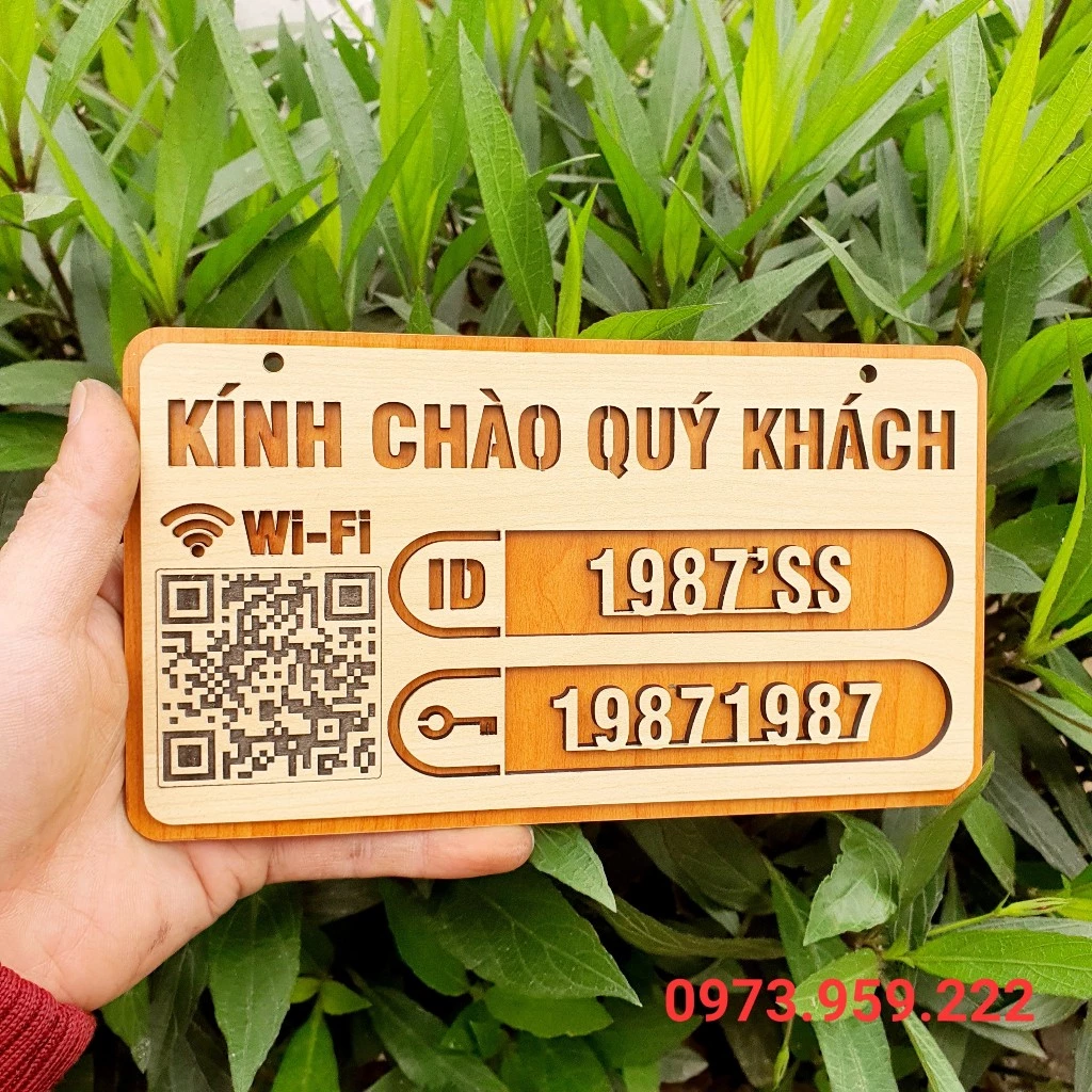 Bảng gỗ Wifi, Có mã QR Wifi - Quý khách chỉ cần Ghi chú ID và Pass rồi đặt đơn là dc nha!