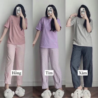 quần dài nữ baggy kẻ caro đũi thô mịn mát tôn dáng cạp chun