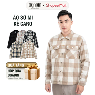 Áo khoác dạ nam OGADIN kẻ caro dáng ngắn áo khoác sơ mi flannel vải dạ lót bông OAK001