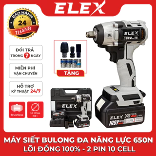 Máy Siết Bulong Elex 20V - Máy bắn bulong không chổi than - 2 pin 10 cell Tặng kèm bộ phụ kiện đầy đủ - Xám to