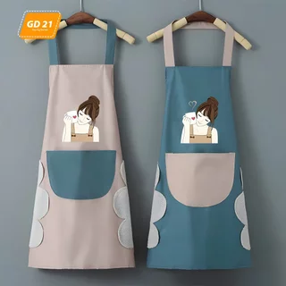 Tạp dề in hoạt tiết có túi đựng và lau tay,yến làm bếp pha chế vải polyeste chống thấm nước GD21 - Shop Bốn Mùa