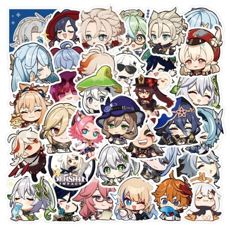 Set 60 miếng hình dán sticker chống nước genshin impact chibi