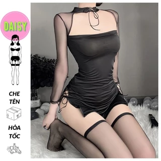 Cosplay sườn xám tay dài xuyên thấu gợi cảm - váy ngủ cổ trang Trung Hoa cách tân sexy