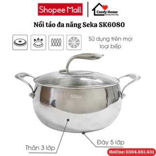 Nồi inox 5 đáy từ Seka SK6080 hình quả táo đa năng nắp kính cao cấp dùng được cho mọi loại bếp, nấu cực nhanh