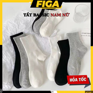 tất trắng nữ nam FIGA phong cách Hàn Quốc vải co giãn Thấp ở giữa cao ba chiều dài trắng Tro đen ba màu cóchọn TN145